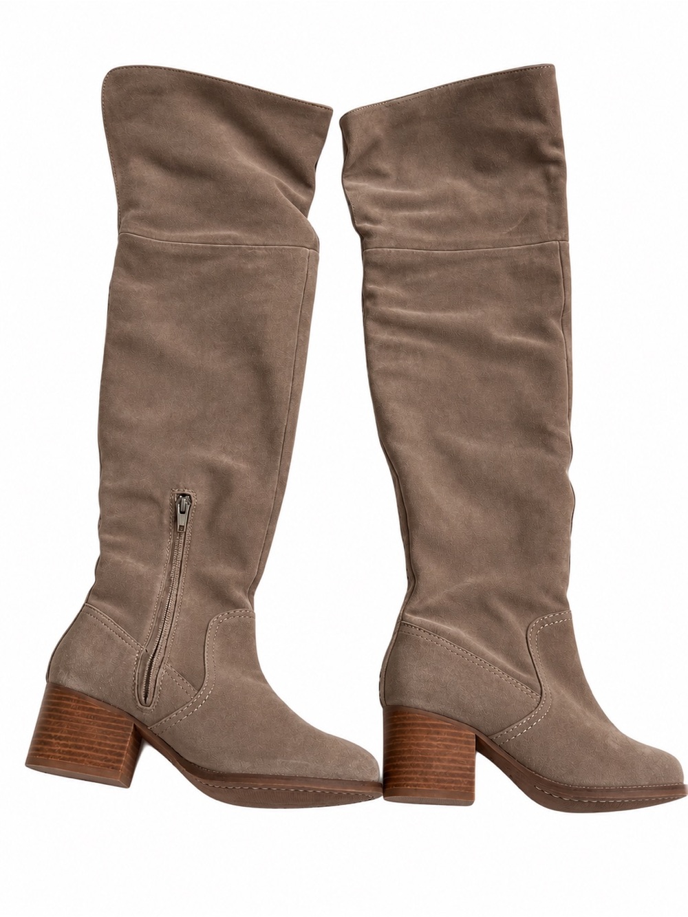 Women's Taupe Suede Over-the-Knee Block Heel Boots